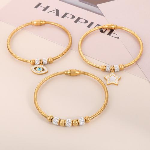 Bracelet d'acier titane, Plaqué or 18K, styles différents pour le choix & pour femme & avec strass, protéger l'environnement, sans nickel, plomb et cadmium, Longueur Environ 185 mm, Vendu par PC