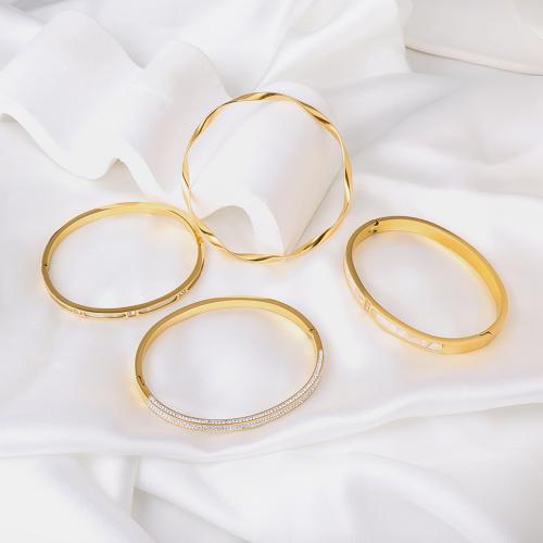 Rozsdamentes acél bangle, 304 rozsdamentes acél, arany színű aranyozott, különböző stílusokat a választás & a nő & strasszos, nikkel, ólom és kadmium mentes, Által értékesített PC