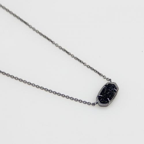 Collier en laiton, avec agate quartz de glace, avec 7CM chaînes de rallonge, Placage, pour femme, noire, Longueur Environ 38 cm, Vendu par PC