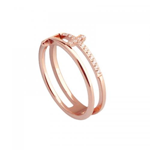 Titanium Steel Finger Ring plated & micro pave cubic zirconia & for woman rose gold color Sold By PC