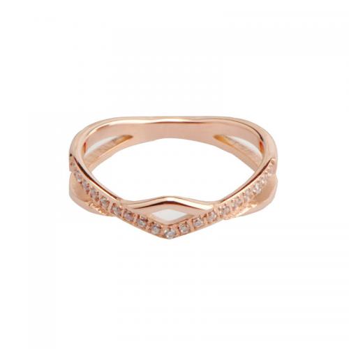 Titanium Steel Finger Ring plated & micro pave cubic zirconia & for woman rose gold color Sold By PC