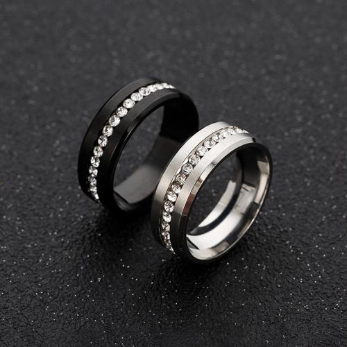 Zirkonia Edelstahl-Finger- Ring, 304 Edelstahl, mit kubischer Zirkonia, Modeschmuck & unisex & verschiedene Größen vorhanden & Micro pave Zirkonia, keine, frei von Nickel, Blei & Kadmium, Width 8mm,Thickness 2mm, verkauft von PC