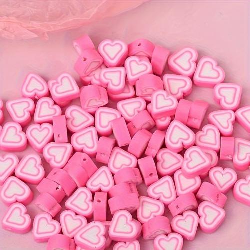 Polymer Clay Beads Heart DIY pink 10mm Approx Sold By Bag