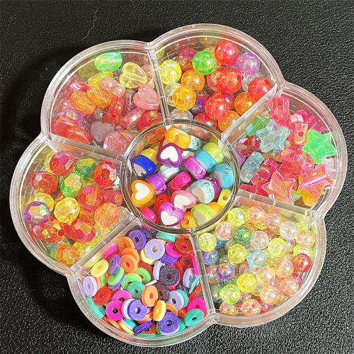 Blandet akryl perler, med Plastboks, du kan DIY, flere farver til valg, Length about 6-8mm, Ca. 500pc'er/Box, Solgt af Box