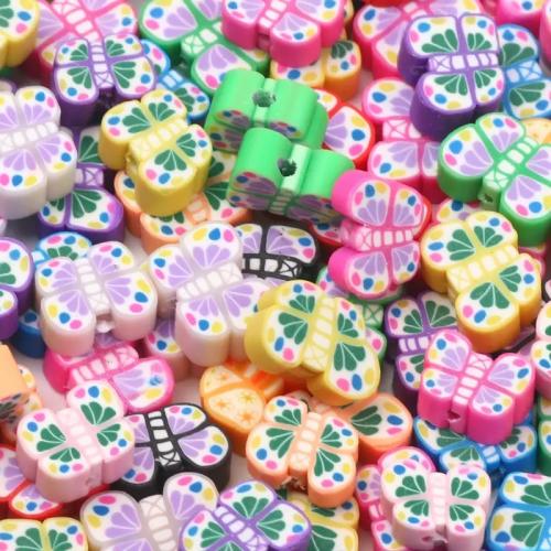 Polymer lerperler, Polymer Clay, Butterfly, du kan DIY, blandede farver, 10mm, Ca. 1000pc'er/Bag, Solgt af Bag