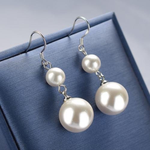 Pendientes de Nácar de Mar de Sur, Shell Pearl, con aleación de zinc, Joyería & para mujer, Blanco, libre de níquel, plomo & cadmio, 50mm, Vendido por Par