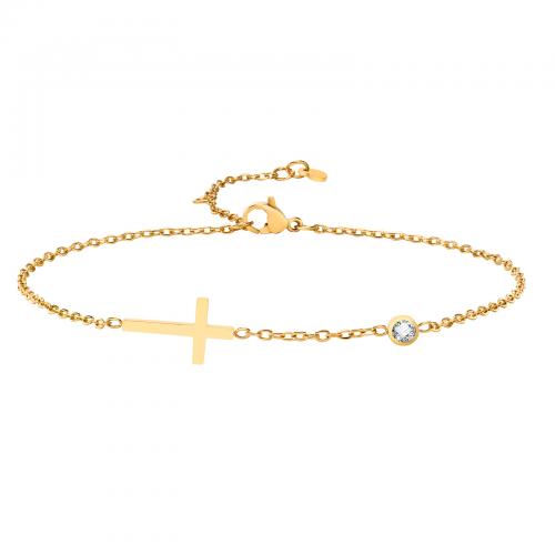 Anklet de acero inoxidable, acero inoxidable 304, con 5cm extender cadena, Cruces, 18K chapado en oro, Joyería & micro arcilla de zirconia cúbica & para mujer, dorado, 15mm, Vendido para aproximado 21 cm Sarta