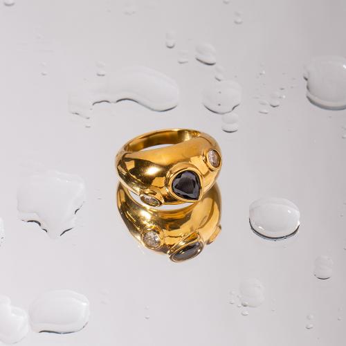 Anillo de dedo acero inoxidable del Rhinestone, acero inoxidable 304, 18K chapado en oro, Joyería & para mujer & con diamantes de imitación, dorado, tamaño:7, Vendido por UD