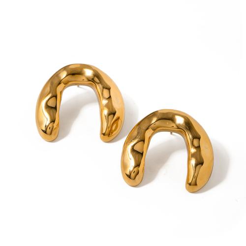 Stainless Steel Stud Earrings 304 Stainless Steel 18K gold plated fashion jewelry & for woman golden Sold By Pair