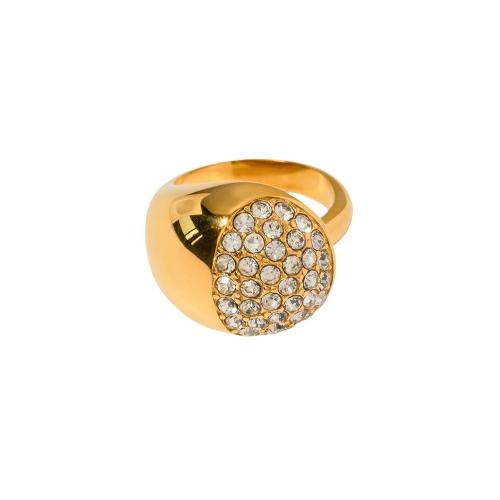 Anillo de dedo acero inoxidable del Rhinestone, acero inoxidable 304, 18K chapado en oro, Joyería & para mujer & con diamantes de imitación, dorado, Vendido por UD