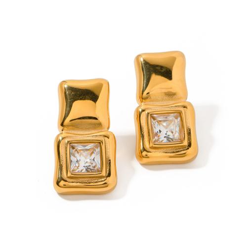 Stainless Steel Stud Earrings 304 Stainless Steel 18K gold plated fashion jewelry & micro pave cubic zirconia & for woman golden Sold By Pair