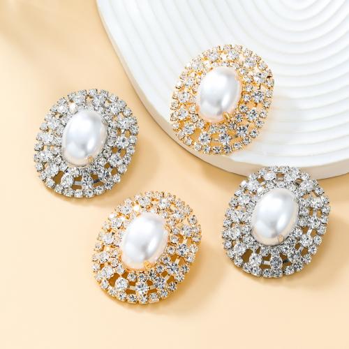 Zinc Alloy Stud Earring with Plastic Pearl plated fashion jewelry & for woman & with rhinestone nickel lead & cadmium free Sold By Pair