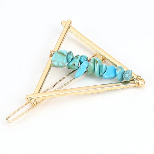 Hår Clip, Zinc Alloy, med Natursten, Triangle, guldfarve belagt, mode smykker & for kvinde, flere farver til valg, nikkel, bly & cadmium fri, 55x60mm, Solgt af PC