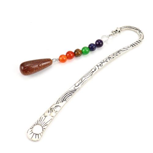 Zinklegering Bookmark, Zinc Alloy, met Natuursteen, Traan, silver plated, verschillende materialen voor de keuze & uniseks, meer kleuren voor de keuze, nikkel, lood en cadmium vrij, 120mm, Verkocht door PC