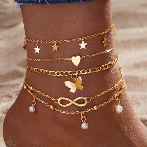 Zink Alloy Anklet, med Plast Pearl, plated, 4 stycken & mode smycken, gyllene, nickel, bly och kadmium gratis, Säljs av Ställ