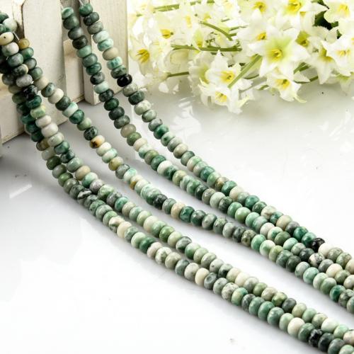 Green Spot Stone Beads, Flat Γύρος, DIY, πράσινος, 4x6mm, Περίπου 85PCs/Strand, Sold Με Strand