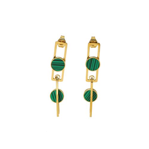 Cruach dhosmálta Graí Earrings, 304 Cruach dhosmálta, le Malachite, 18K ór plátáilte, jewelry faisin & do bhean & log, nicil, luaidhe & caidmiam saor in aisce, 42x8mm, Díolta De réir Péire