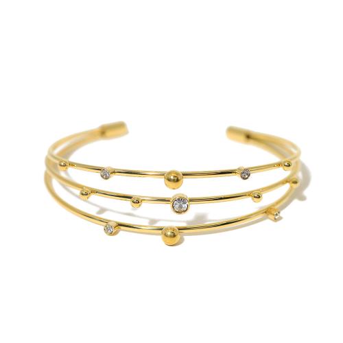 Cruach dhosmálta Bangle, 304 Cruach dhosmálta, le Crystal, 18K ór plátáilte, jewelry faisin & multilayer & do bhean, nicil, luaidhe & caidmiam saor in aisce, Width :13mm, inner diameter :60mm., Díolta De réir PC