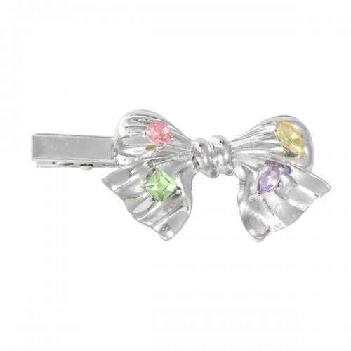 Näbb Clips, Zink Alloy, Bowknot, för kvinna & med strass, silver, nickel, bly och kadmium gratis, 58x24mm, Säljs av PC