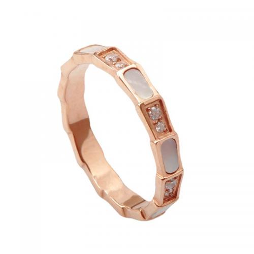 Titanium Steel Finger Ring plated & micro pave cubic zirconia & for woman & enamel rose gold color Sold By PC