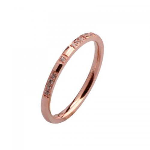 Titanium Steel Finger Ring plated & micro pave cubic zirconia & for woman rose gold color Sold By PC