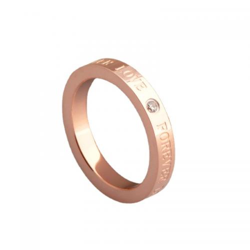 Titanium Steel Finger Ring plated & micro pave cubic zirconia & for woman rose gold color Sold By PC