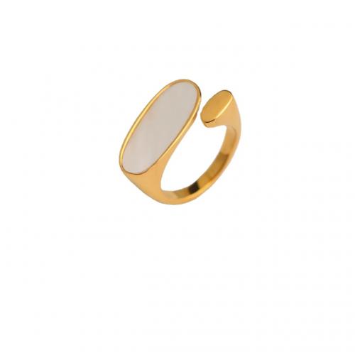 Anillo de dedo de acero inoxidable, acero inoxidable 304, con Nácar Blanca, chapado, diverso tamaño para la opción & para mujer, dorado, Vendido por UD