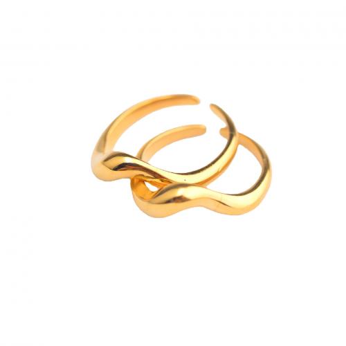 Anillo de dedo de acero inoxidable, acero inoxidable 304, chapado, 2 piezas & diverso tamaño para la opción & para mujer, dorado, Vendido por Set