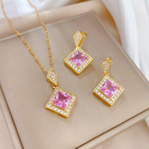 Titantium acciaio set di gioielli fashion, with ottone, Rhombus, placcato oro vero, stili diversi per la scelta & Micro spianare cubic zirconia & per la donna, Venduto da PC