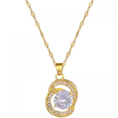 ottone collana, with Titantium acciaio, with 2inch extender chain, Motivo geometrico, placcato oro vero, Micro spianare cubic zirconia & per la donna & cavo, Lunghezza Appross. 15.7 pollice, Venduto da PC