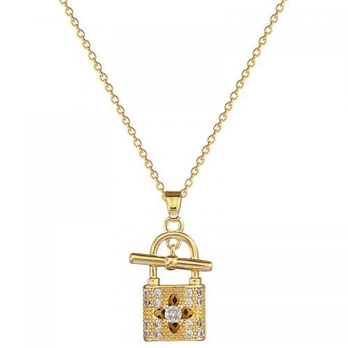 ottone collana, with Titantium acciaio, with 2inch extender chain, Lucchetto, placcato oro vero, per la donna & con strass, Lunghezza Appross. 15.7 pollice, Venduto da PC