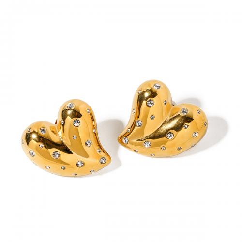 Stainless Steel Stud Earrings 304 Stainless Steel Heart 18K gold plated fashion jewelry & for woman golden Sold By Pair