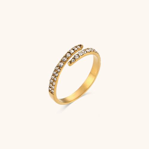 Anillo de dedo del acero inoxidable del Zirconia cúbico, acero inoxidable 304, 18K chapado en oro, Joyería & micro arcilla de zirconia cúbica & para mujer, dorado, Vendido por UD