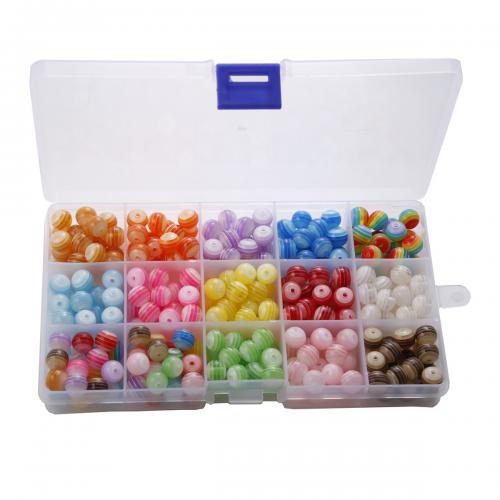 Hars Sieraden Kralen, met Plastic Box, Ronde, DIY & 15 cellen, gemengde kleuren, box:17.2x10x2.2cm,beads:10mm, Ca 300pC's/box, Verkocht door box