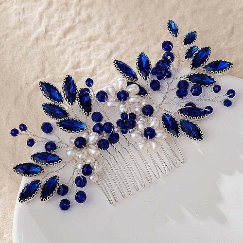 Dekorativni kose Combs, Cink Alloy, s Plastična Pearl, srebrne boje pozlaćen, za žene & s Rhinestone, više boja za izbor, nikal, olovo i kadmij besplatno, 130x75mm, Prodano By PC