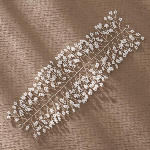 Diadema, aleación de zinc, con Plástico, Flor, chapado, para novia & para mujer, Blanco, libre de níquel, plomo & cadmio, 230x85mm, Vendido por UD