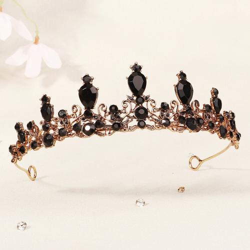 Tiaras, aleación de zinc, chapado en color dorado, para mujer & con diamantes de imitación, Negro, libre de níquel, plomo & cadmio, 125x40mm, Vendido por UD