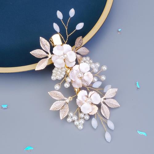 Alligator Hair Clip Zinc Alloy with Plastic Pearl Flower gold color plated for woman & with rhinestone white nickel lead & cadmium free Sold By PC