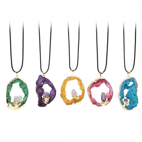 Collar de Ágata, Ágata de cuarzo de hielo, con Corea+Corea & fundición, chapado en color dorado, Joyería, más colores para la opción, about:33*38*7mm-43*50*12mm, 5PCs/Bolsa, Vendido por Bolsa