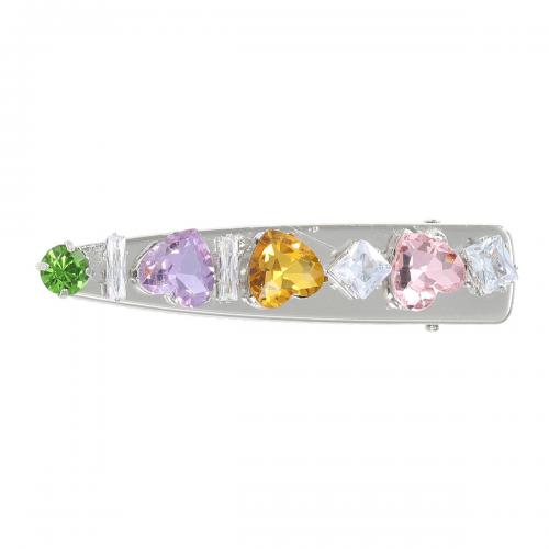 Alligator Hair Clip Zinc Alloy for woman & with rhinestone silver color nickel lead & cadmium free Sold By PC