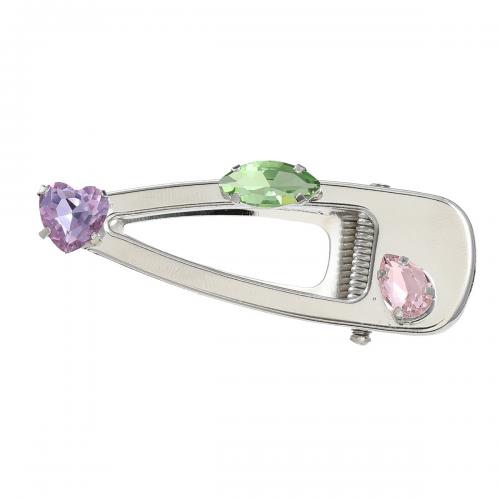 Alligator Hair Clip Zinc Alloy for woman & with rhinestone & hollow silver color nickel lead & cadmium free Sold By PC