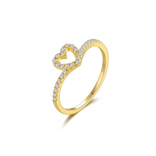 Cubic Zirconia micr3ofono pavimenta anillos de plata esterlina, plata de ley 925, Corazón, chapado, diverso tamaño para la opción & micro arcilla de zirconia cúbica & para mujer, dorado, Vendido por UD