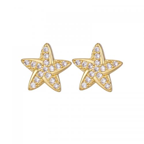 Mässing Stud Earring, Star, äkta guldpläterad, micro bana cubic zirconia & för kvinna, fler färger för val, 10mm, Säljs av Par