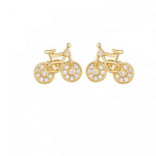 laiton boucle d oreille dormeuse, vélo, Plaqué d'or, pavé de micro zircon & pour femme, plus de couleurs à choisir, 15mm, Vendu par paire