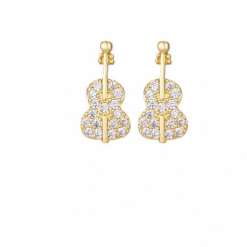 laiton boucle d oreille dormeuse, Violon, Plaqué d'or, pour femme & avec strass, plus de couleurs à choisir, Vendu par paire