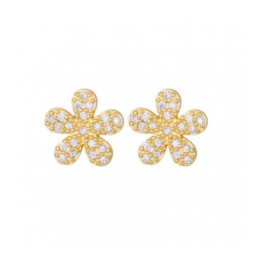 laiton boucle d oreille dormeuse, fleur, Plaqué d'or, pour femme & avec strass, plus de couleurs à choisir, 10mm, Vendu par paire