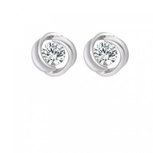 Messing Stud Earring, Geometrisk mønster, platineret, Micro Pave cubic zirconia & for kvinde & hule, 10mm, Solgt af par