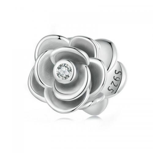 Perles en argent sterling 925, Rose, DIY & pavé de micro zircon & grand trou, protéger l'environnement, sans nickel, plomb et cadmium, 10x10mm, Trou:Environ 4.5mm, Vendu par PC