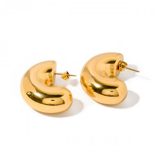 Stainless Steel Stud Earrings 304 Stainless Steel 18K gold plated fashion jewelry & for woman golden Sold By Pair