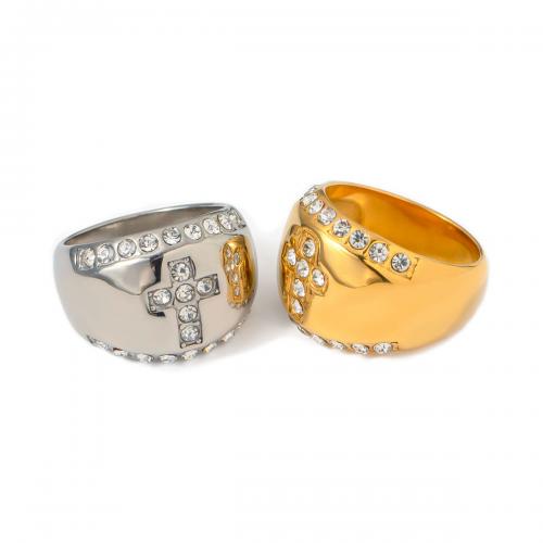 nehrđajućeg Čelik vještački dijamant Finger Ring, 304 nehrđajućeg čelika, modni nakit & za žene & s Rhinestone, više boja za izbor, inner diameter 12mm,width 14.9mm, Veličina:7, Prodano By PC